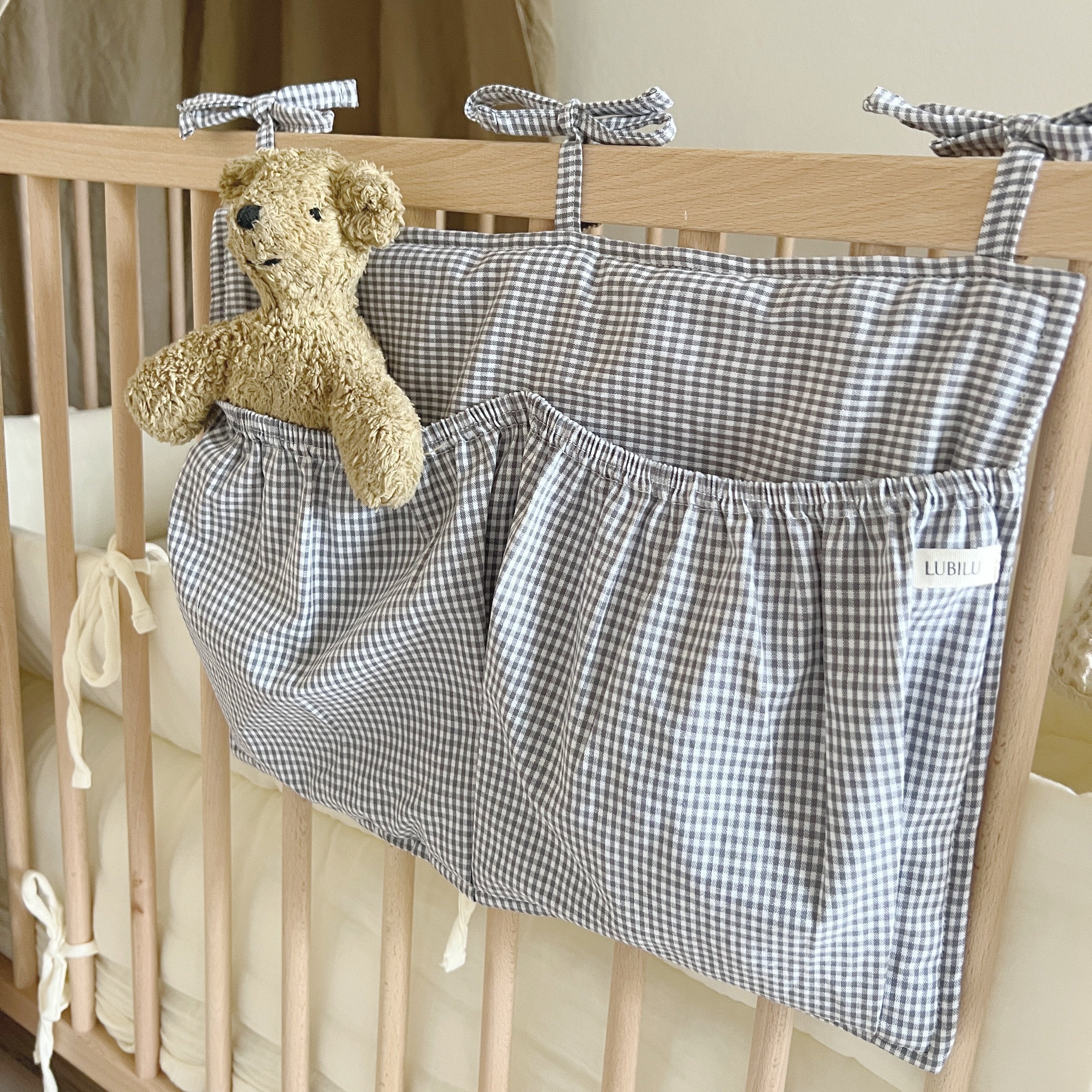 Bedpocket grijs ruitjes