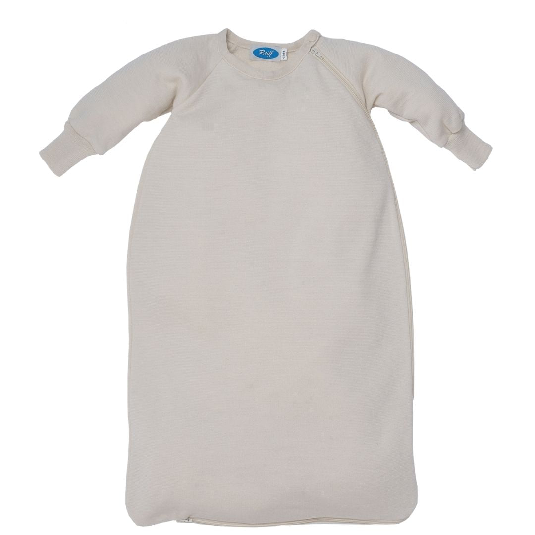 Slaapzak gemaakt van biologische merino wol fleece voor baby's en kinderen van Reiff in naturel..