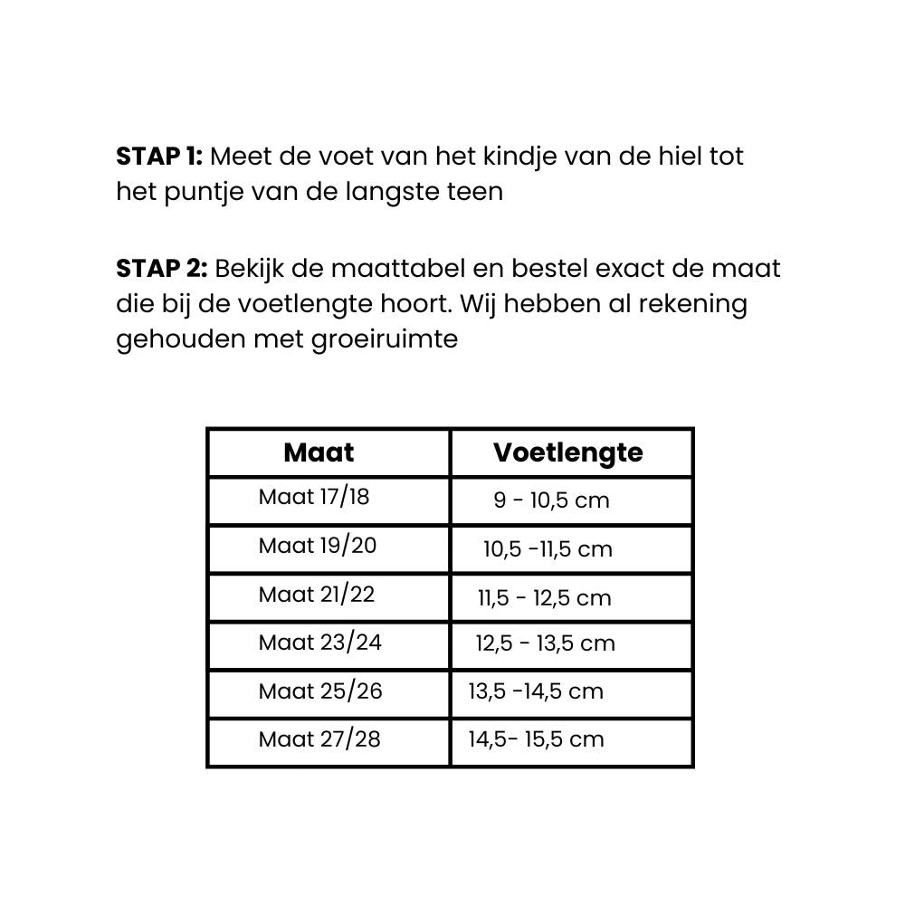 Maattabel Babyslofjes wool walnut