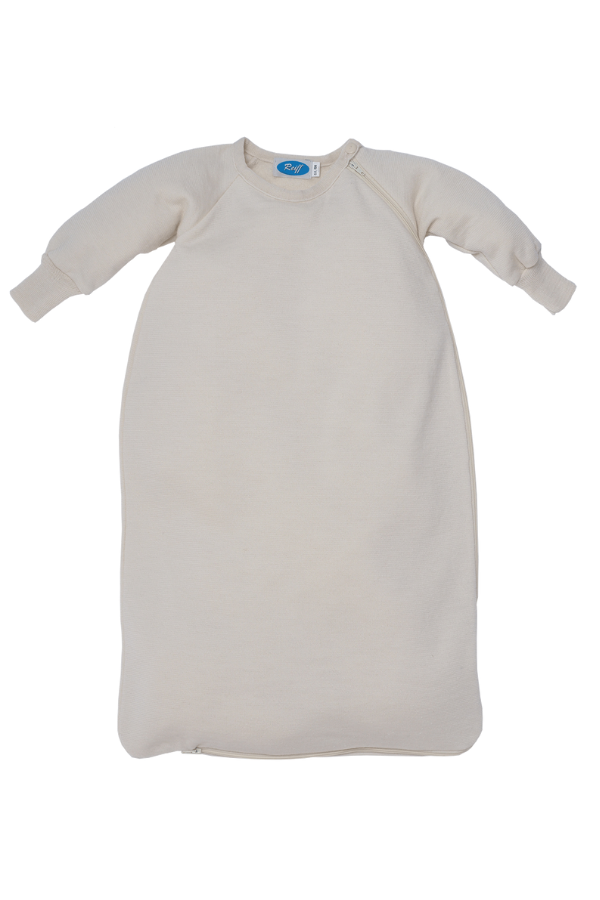 Slaapzak gemaakt van biologische merino wol fleece voor baby's en kinderen van Reiff in het naturel.