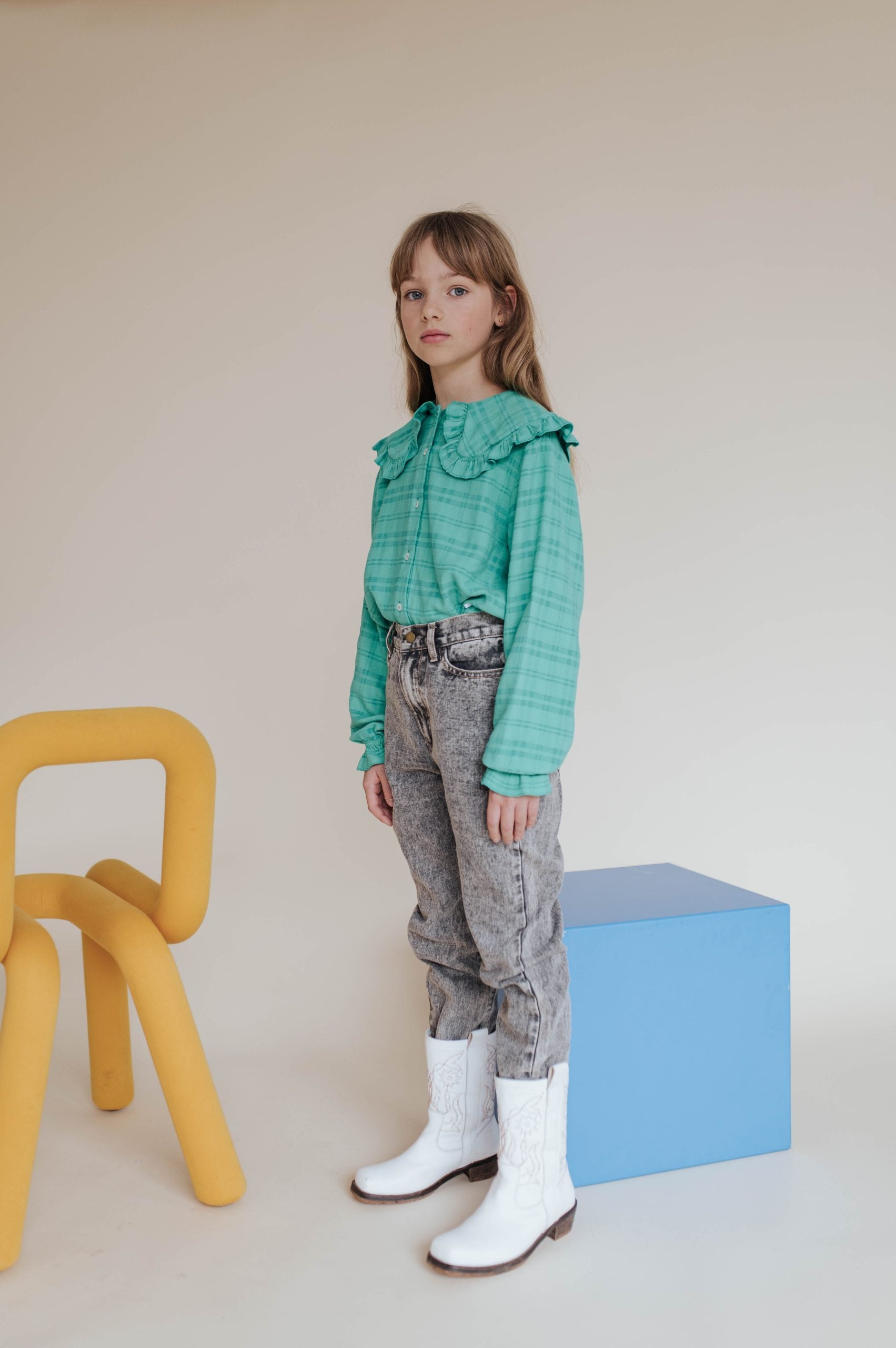 Repose Collar blouse magic green check