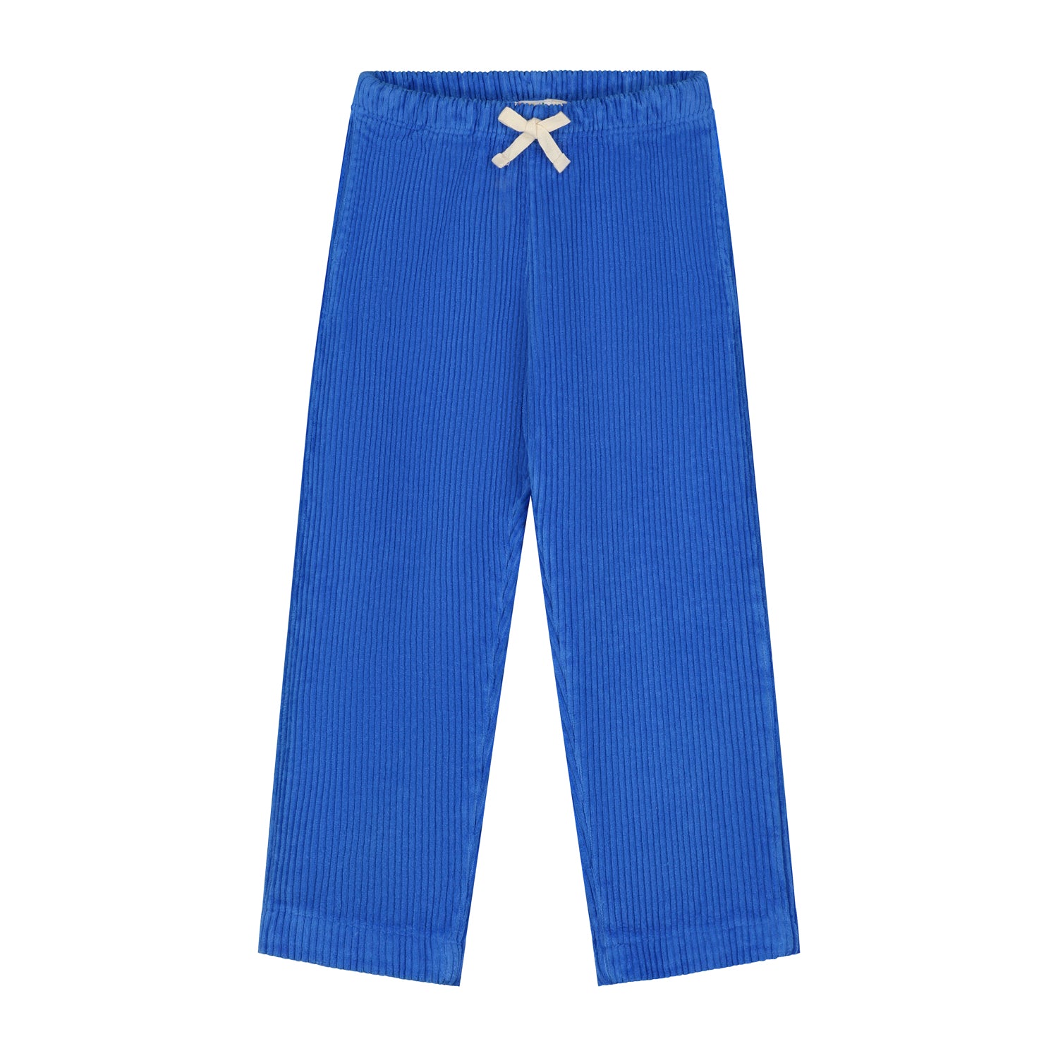 Blauwe corduroy broek met een wit strikje voor kinderen van het merk Yuki