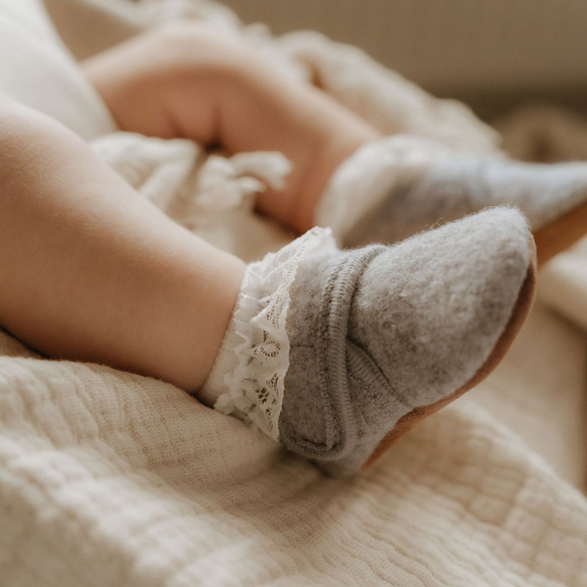 Babyslofjes wool grijs melange - Charly's