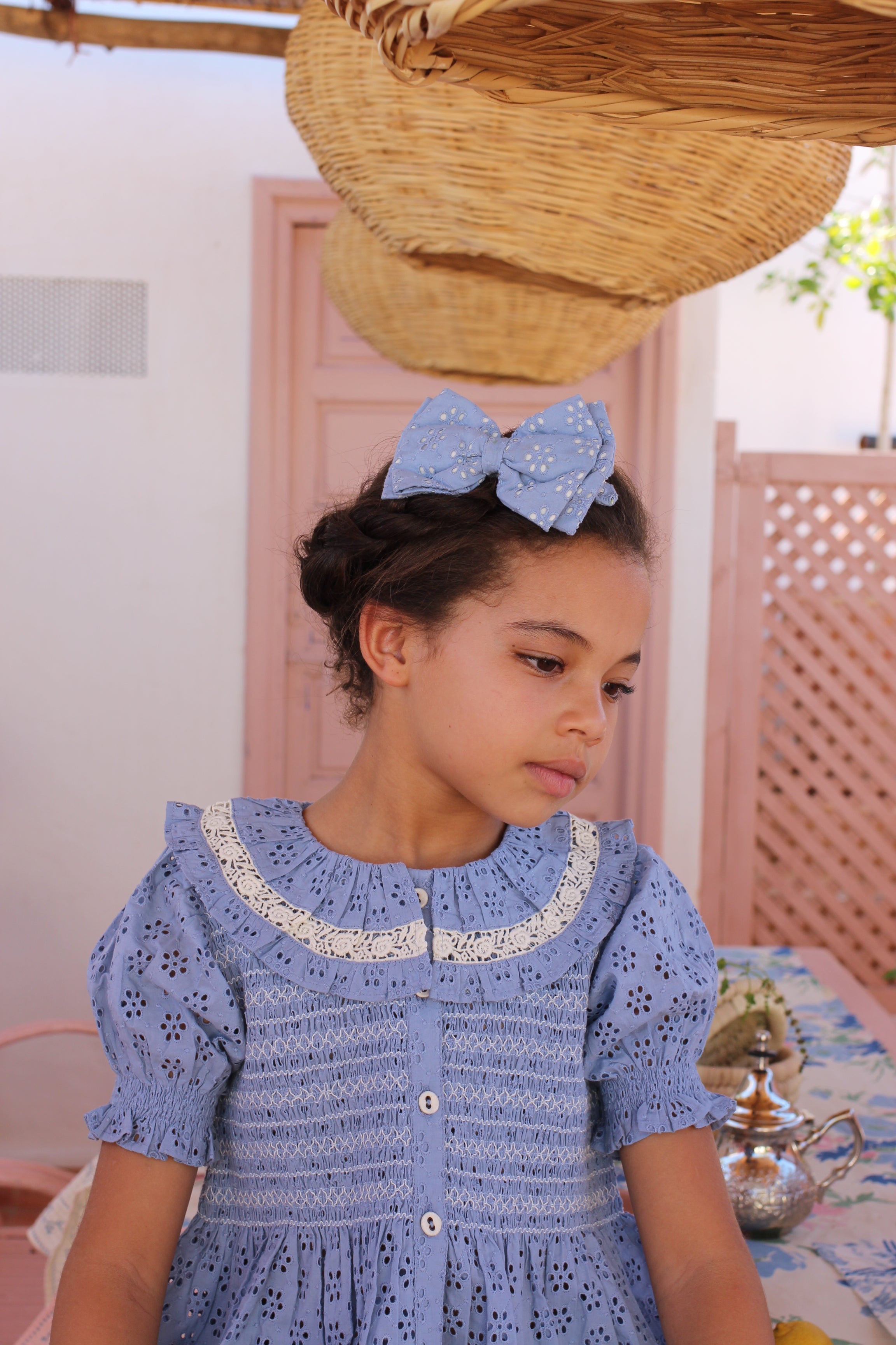 Blouse blue broderie anglaise organic voile - Charly's