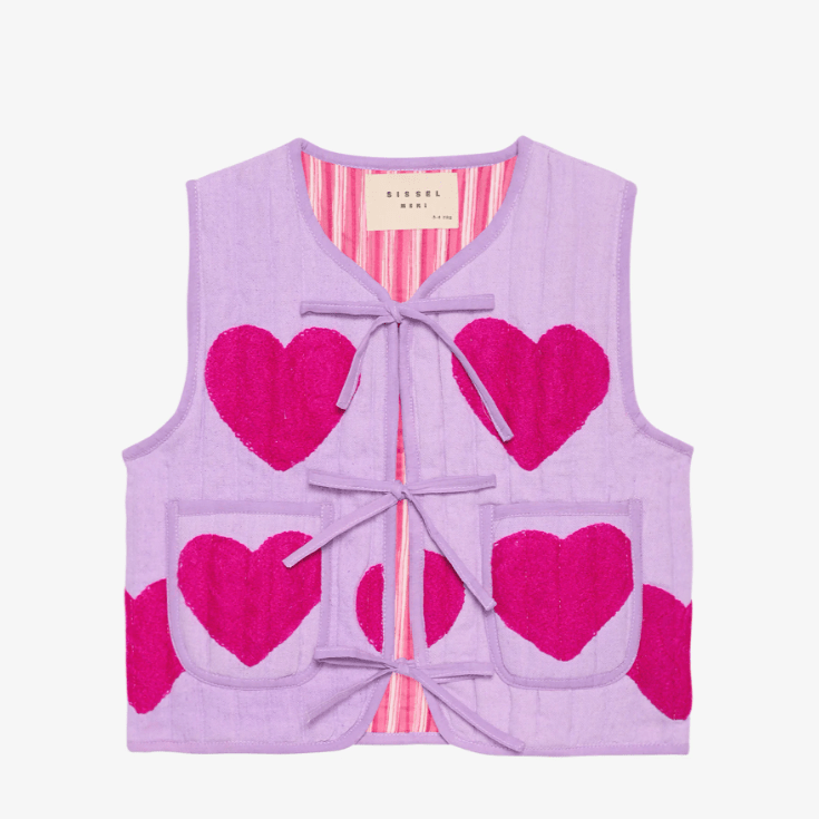 Honey mini quilted suzani vest pink hearts - Charly's