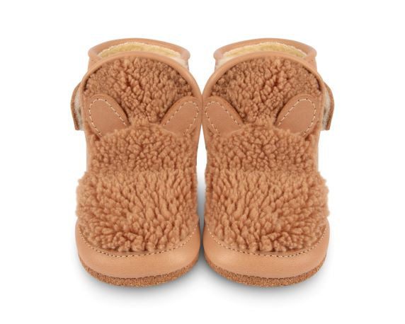 Leren wol gevoerde slofjes voor baby's / kinderen van Donsje.