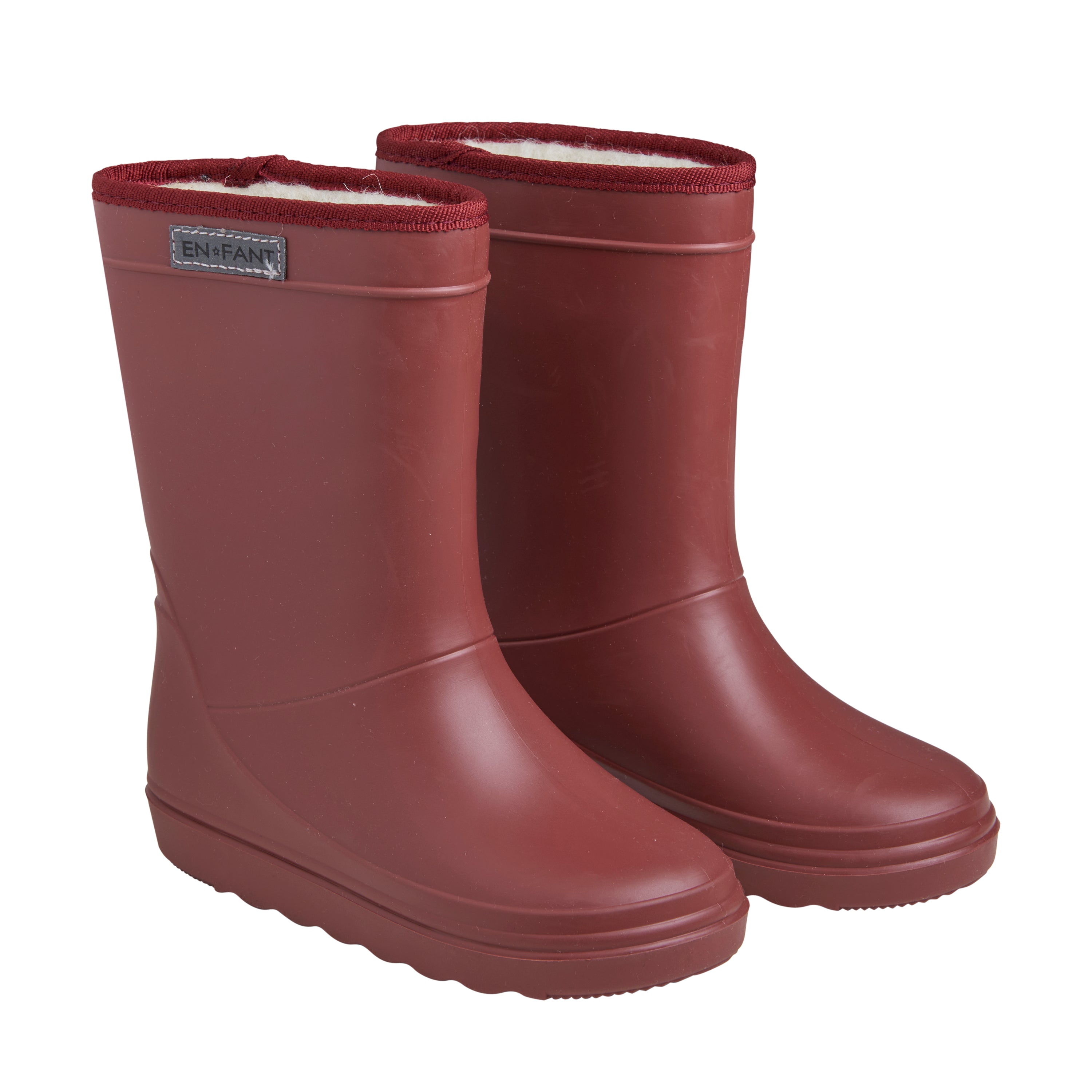 De thermoboots zijn gevoerd met wol aan de binnenzijde. De regenlaarzen zijn van ENFANT en rood van kleur.