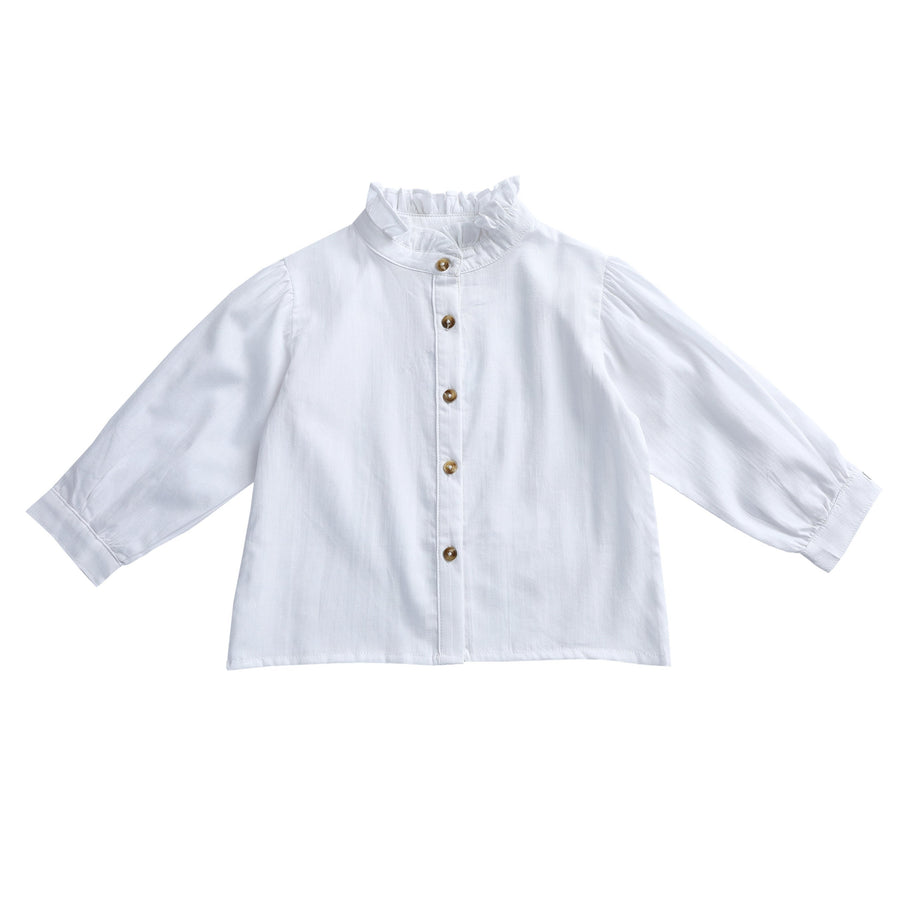 Witte blouse met mooie afwerking in de hals van Donsje