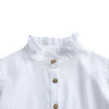 Witte blouse met mooie afwerking in de hals van Donsje