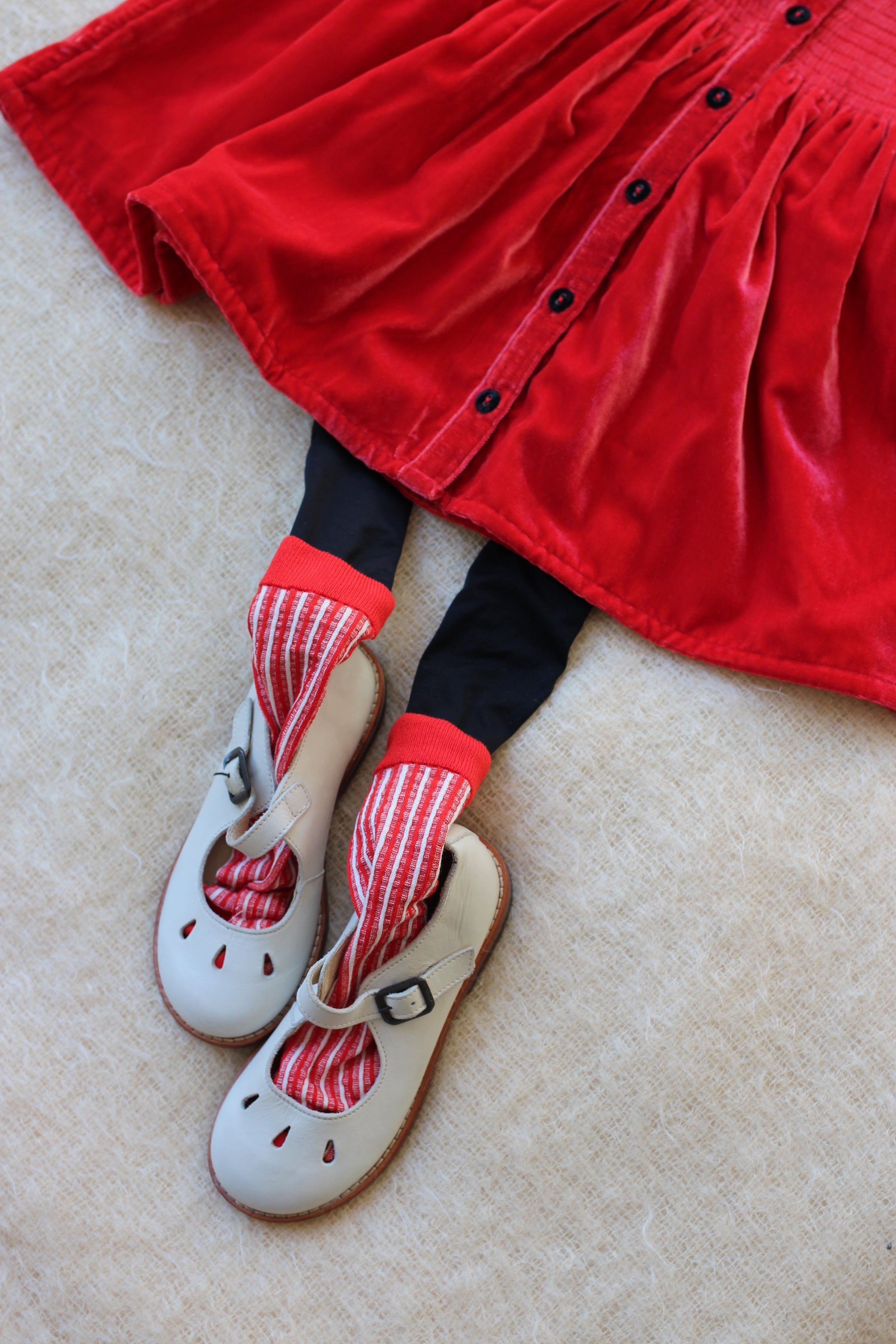 Bonjour Diary TUNIQUE Red velvet | Ecru pique fabric collar