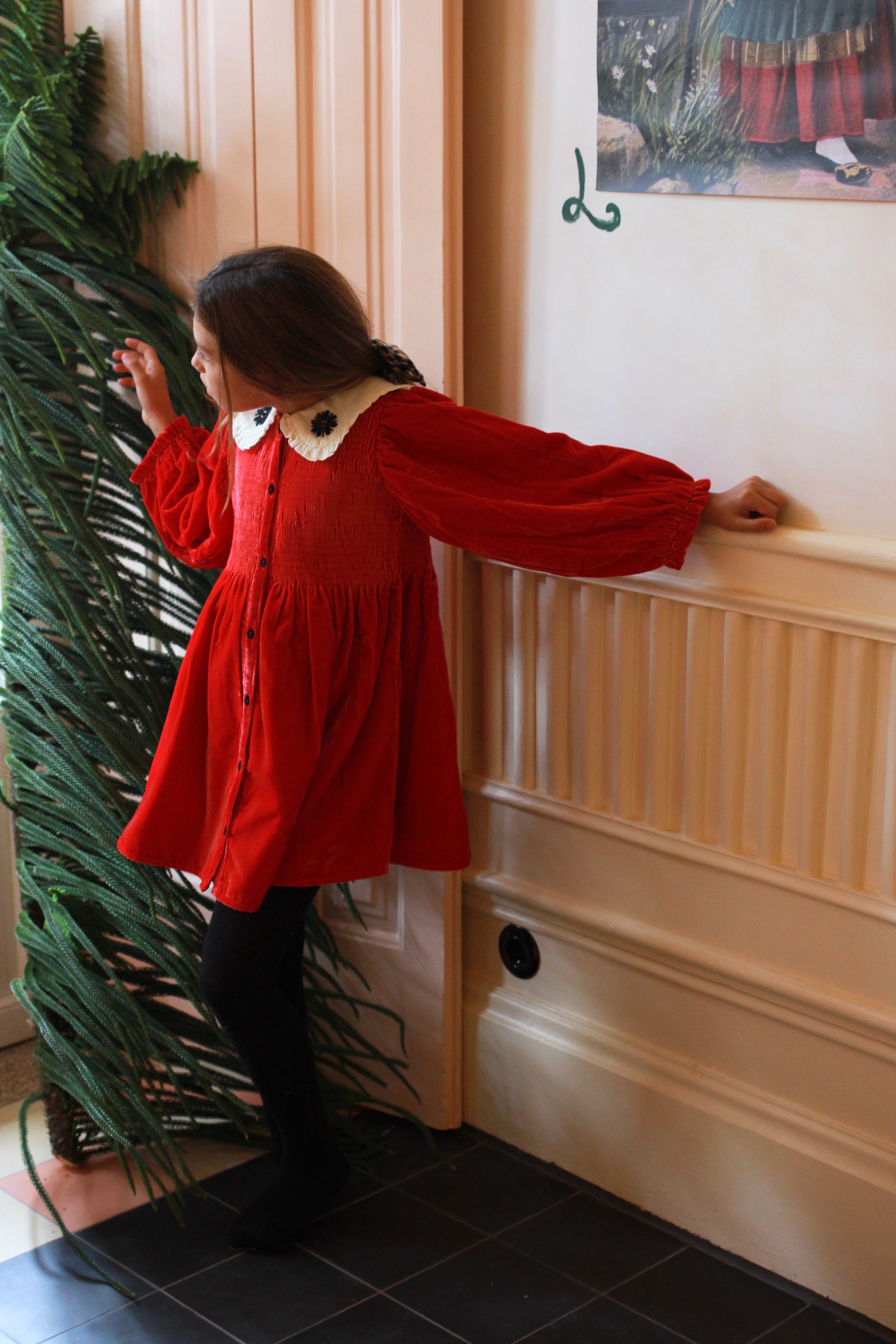 Bonjour Diary TUNIQUE Red velvet | Ecru pique fabric collar