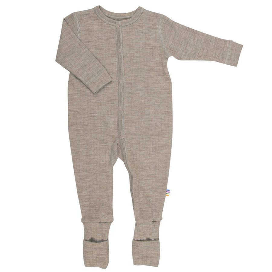 Wollen jumpsuit in de kleur bruin sesam van voor baby's van het merk Joha.
