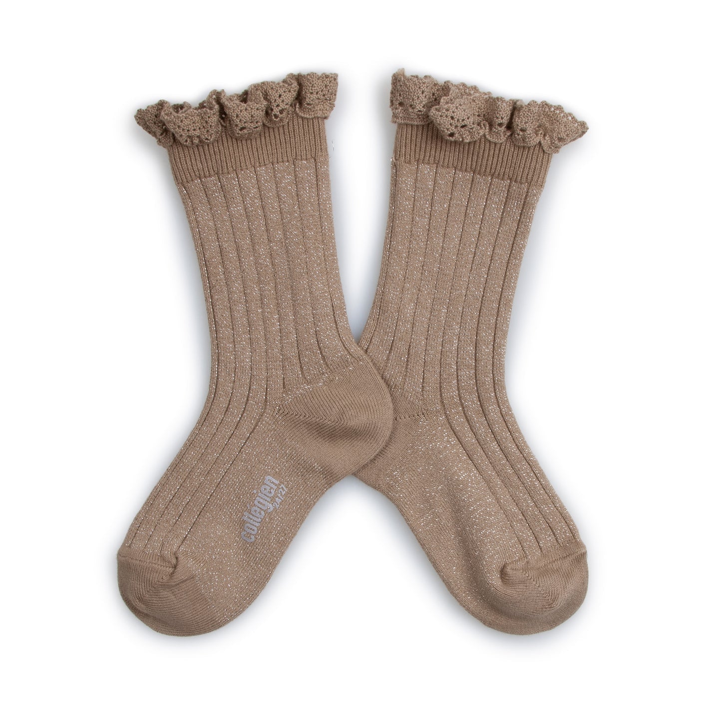 Sokken glitter taupe ribbed - Charly's