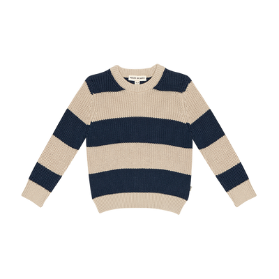 Knitted Sweater Soft Beige & Blue Stripes Knit