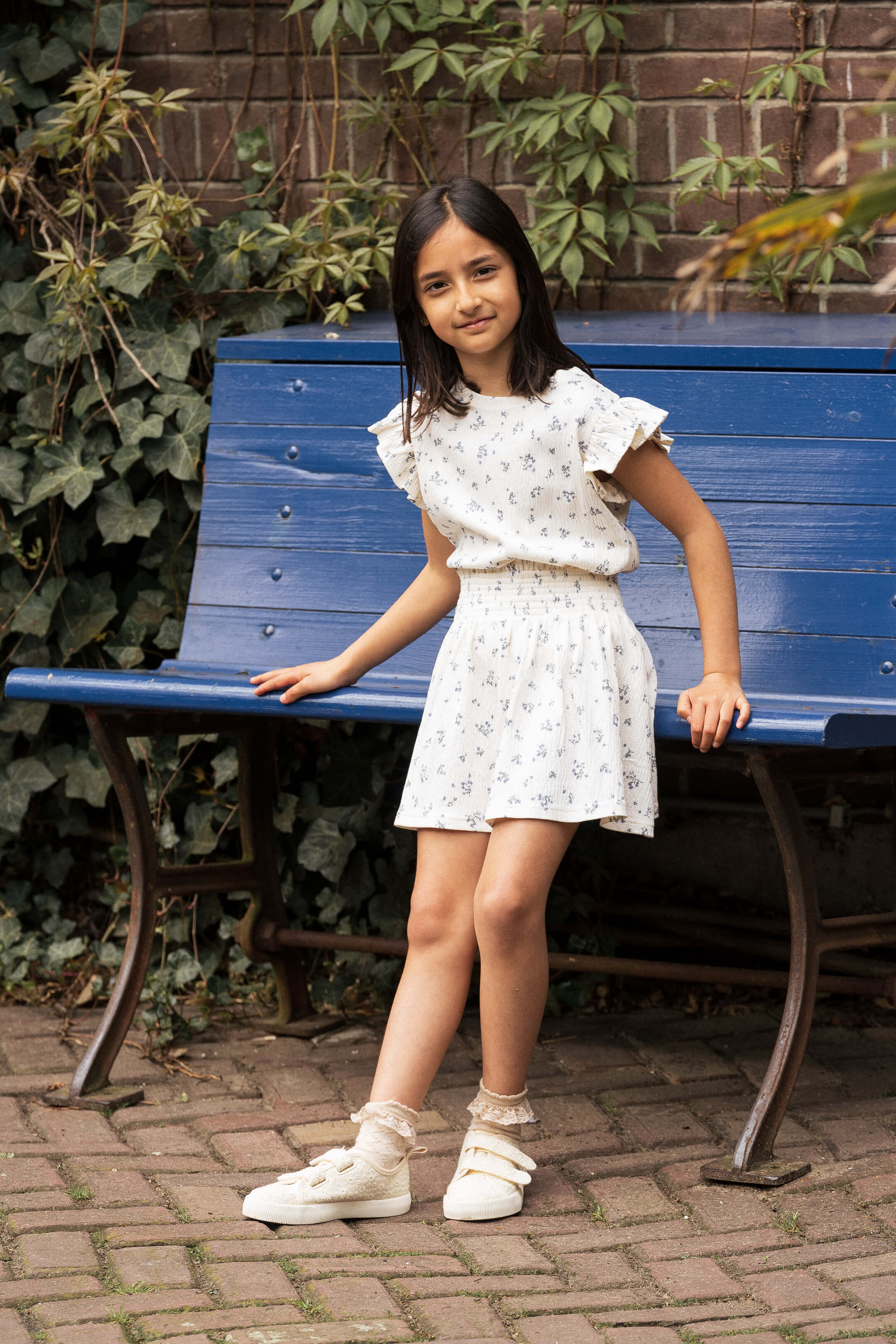 House of Jamie Smocked Skirt Stone Blue Florals