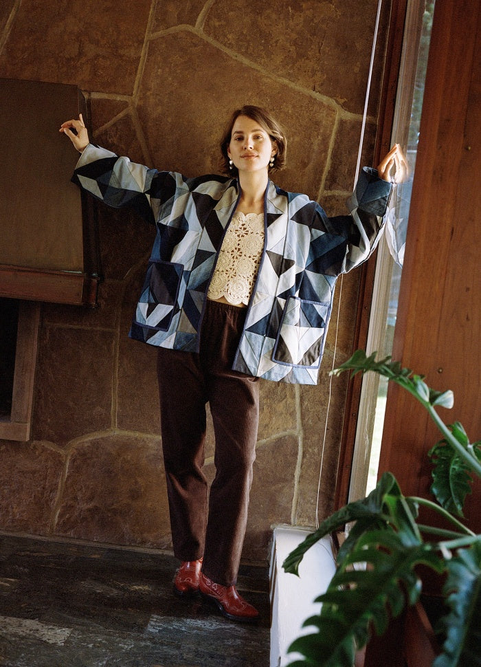 Elliot Patchwork Leftover Denim Jacket lifestyle.