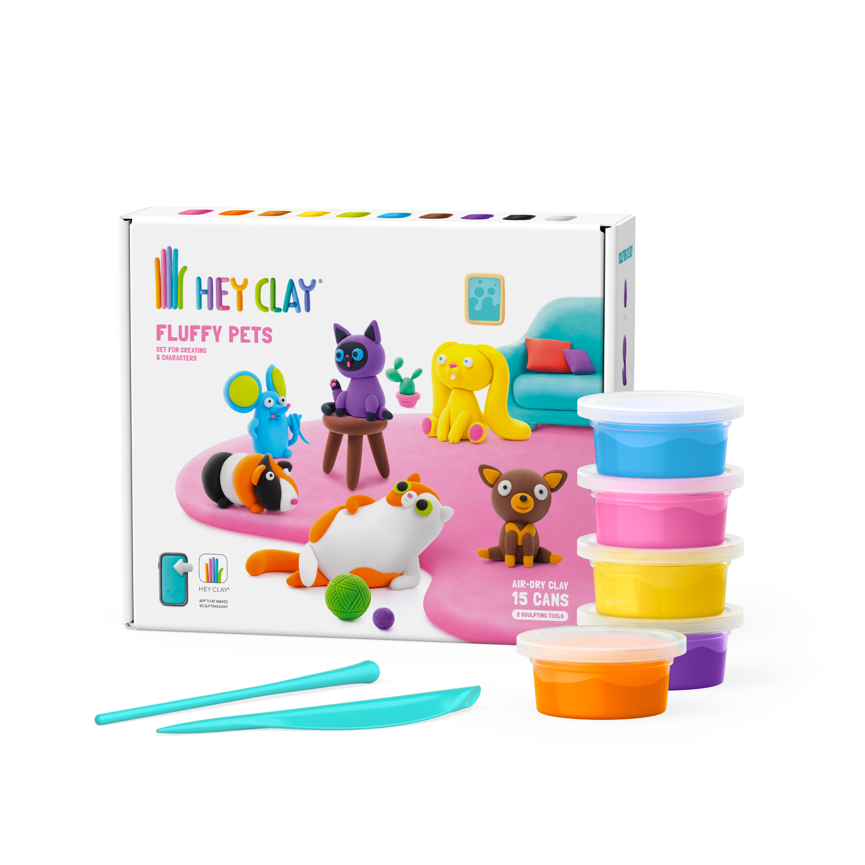 Klein voor kinderen in verschillende potjes en kleuren om mee te knutselen. Deze set bevat dieren om te maken. 