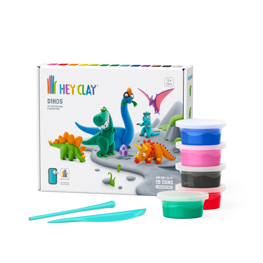 Klein voor kinderen in verschillende potjes en kleuren om mee te knutselen. Deze set bevat dino's om te maken. 