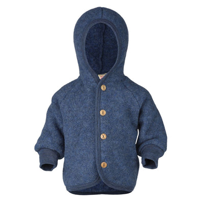 Blauw wolfleece jasje van het merk Engel Natur voor baby's en kinderen.