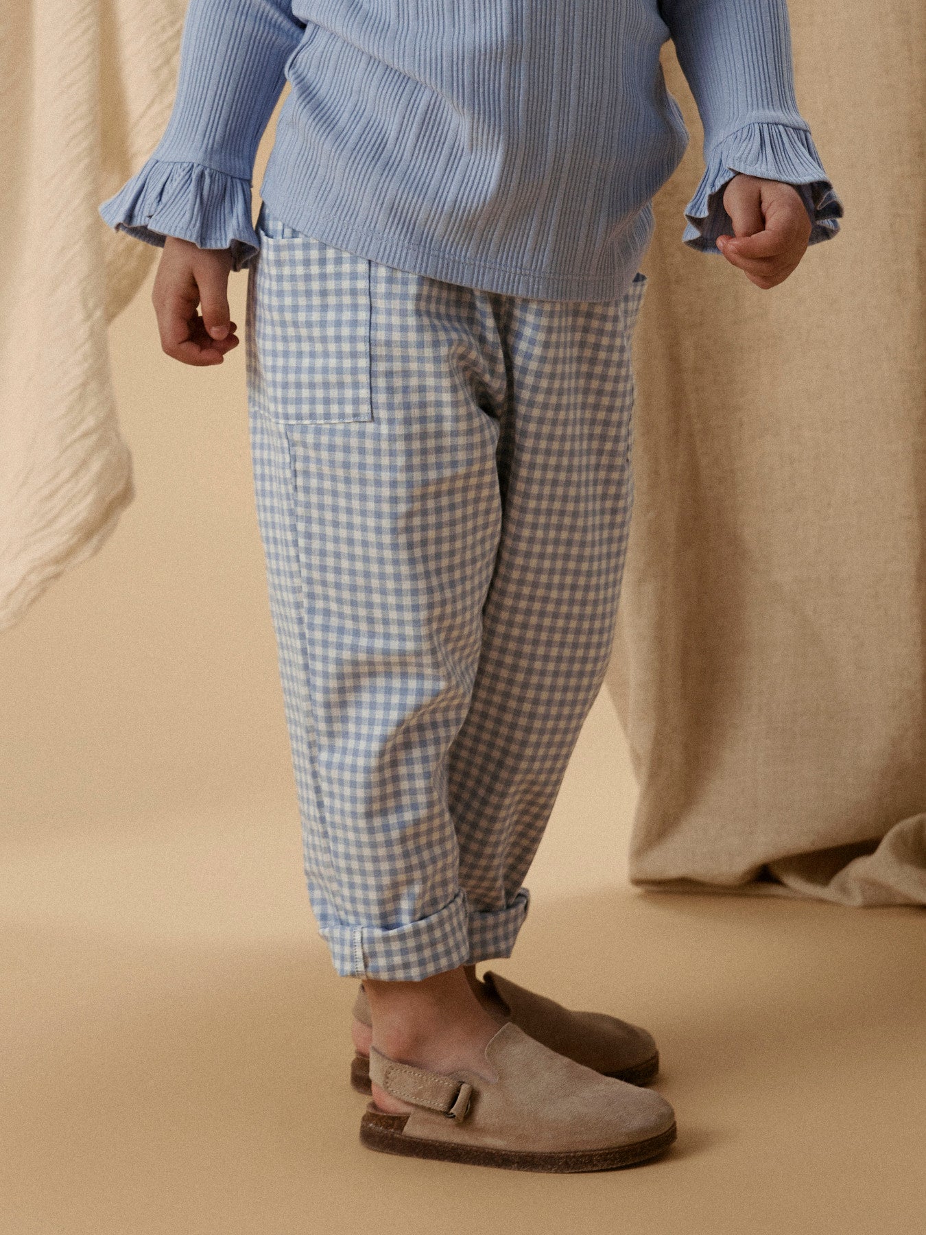 Broek seersucker blauw