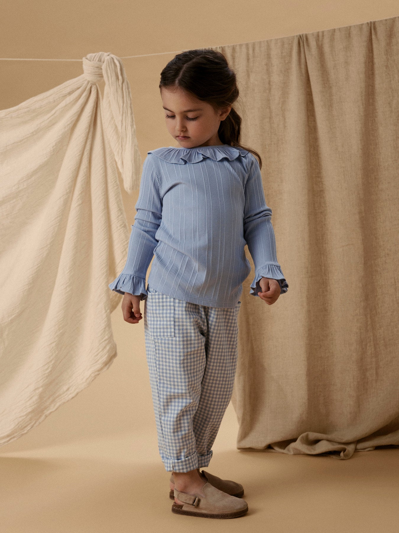 Broek seersucker blauw
