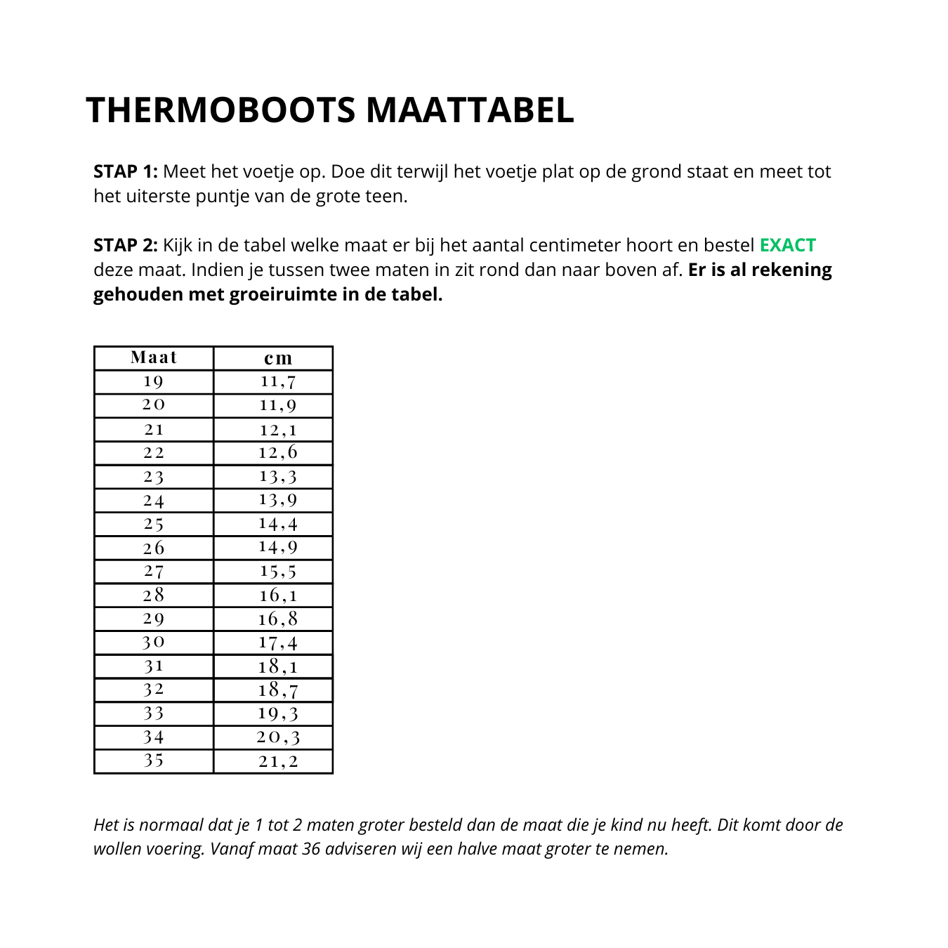 Maatinstructie Thermoboots portabella | kids & adults
