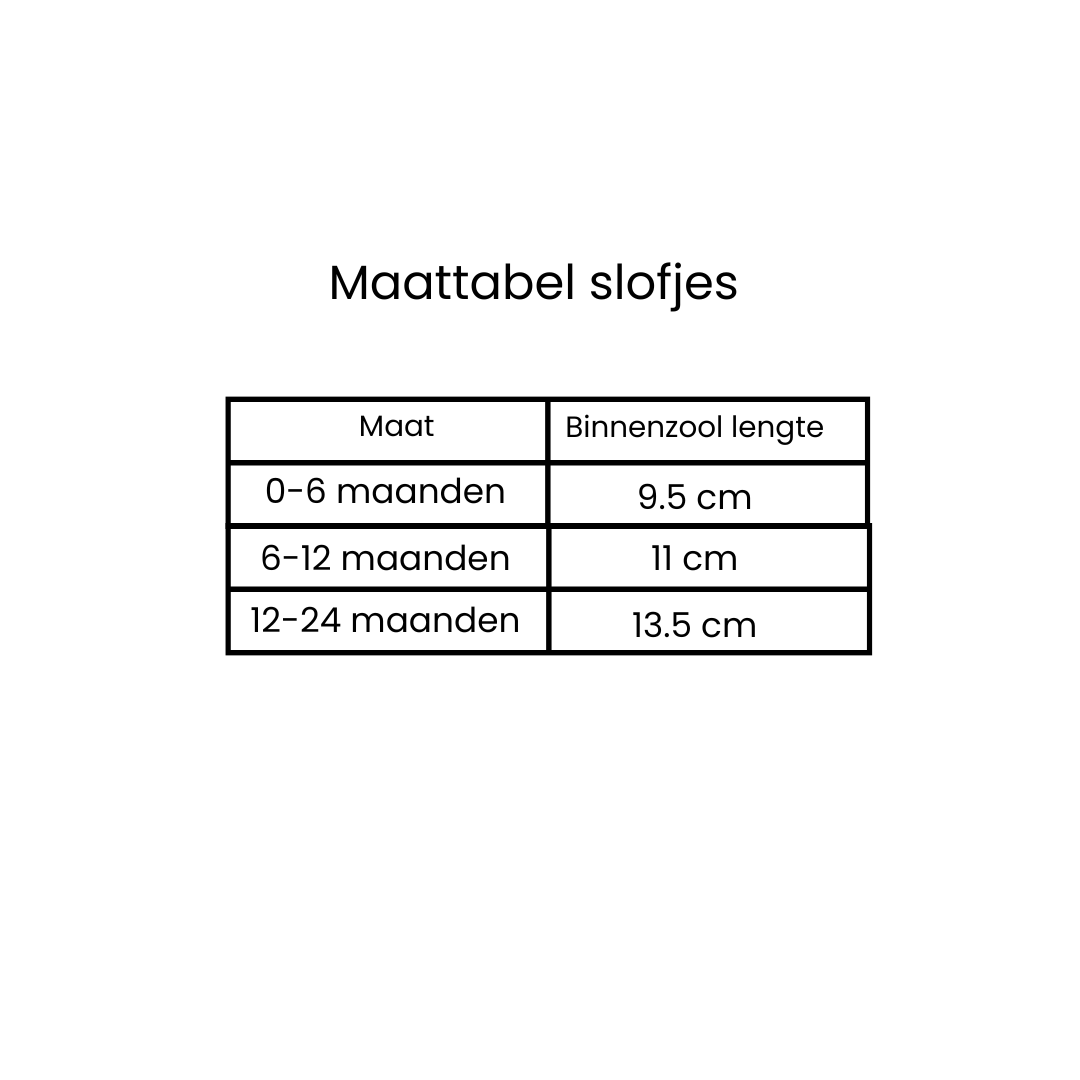 Maattabel Babyslofjes bruin Alwero