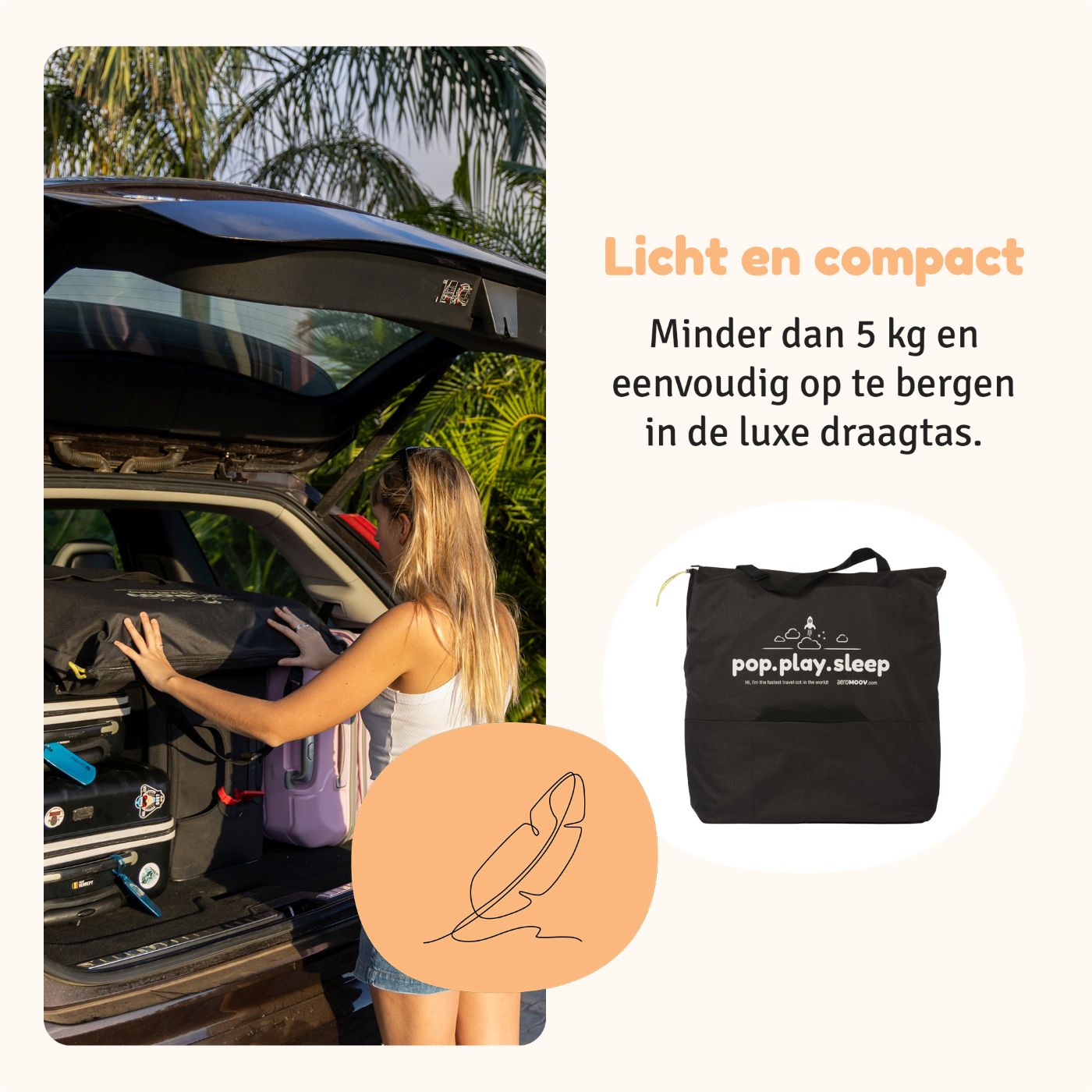 Reisbed instant white sand in de auto 