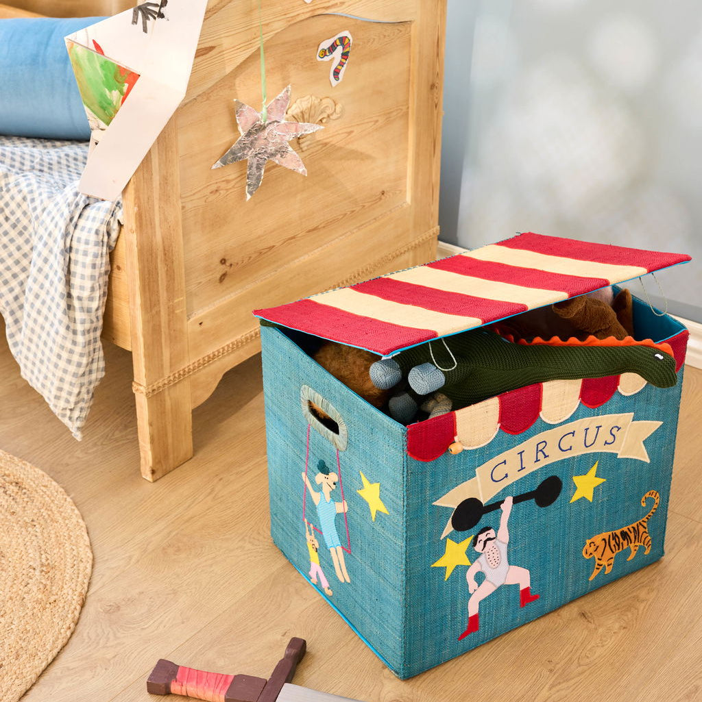 Raffia opbergbox circus blauw