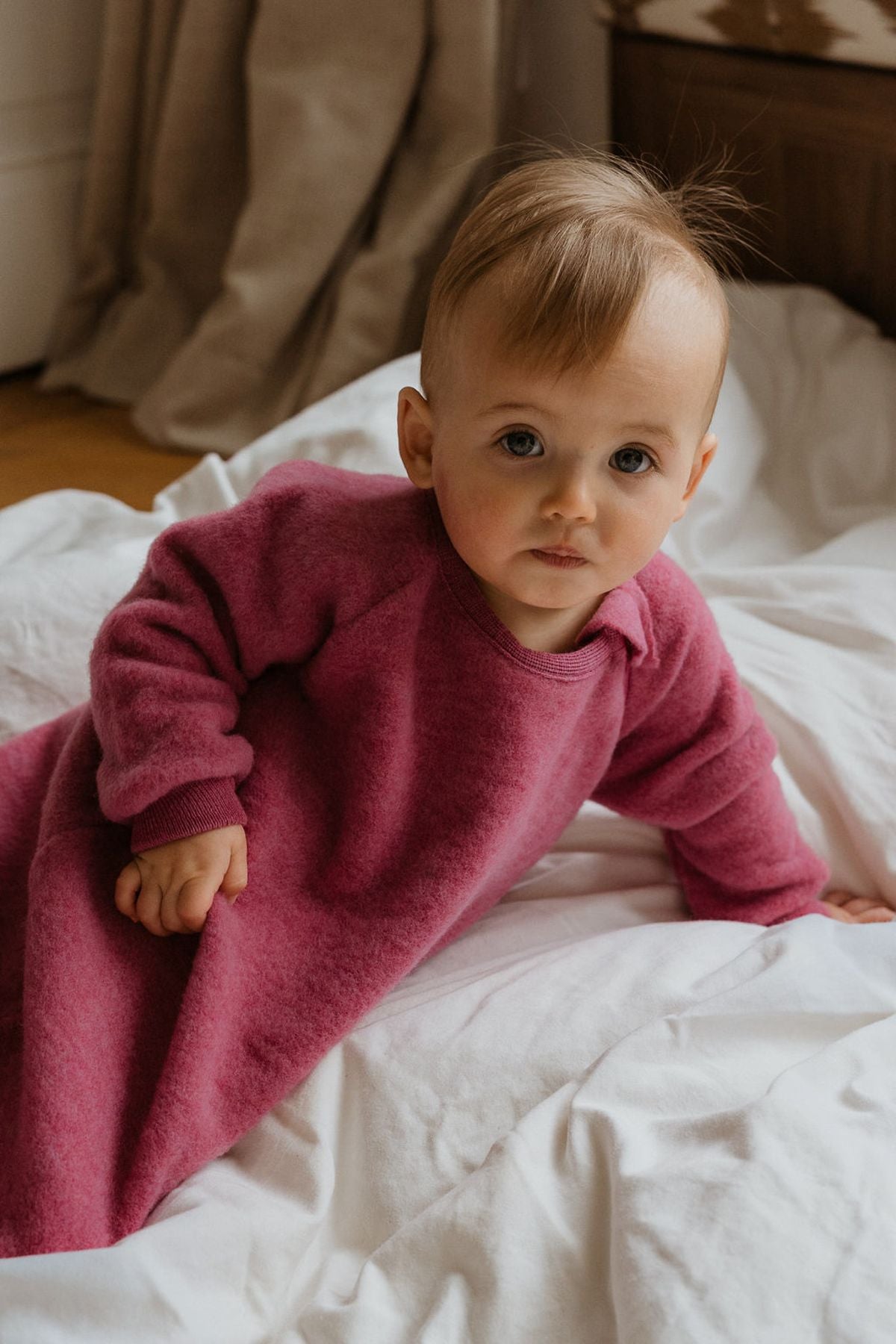 Slaapzak wolfleece malve close up