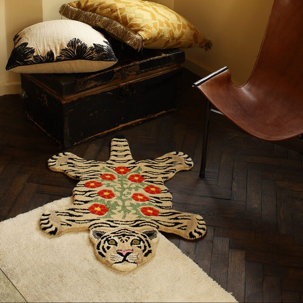 Vloerkleed witte tijger groot