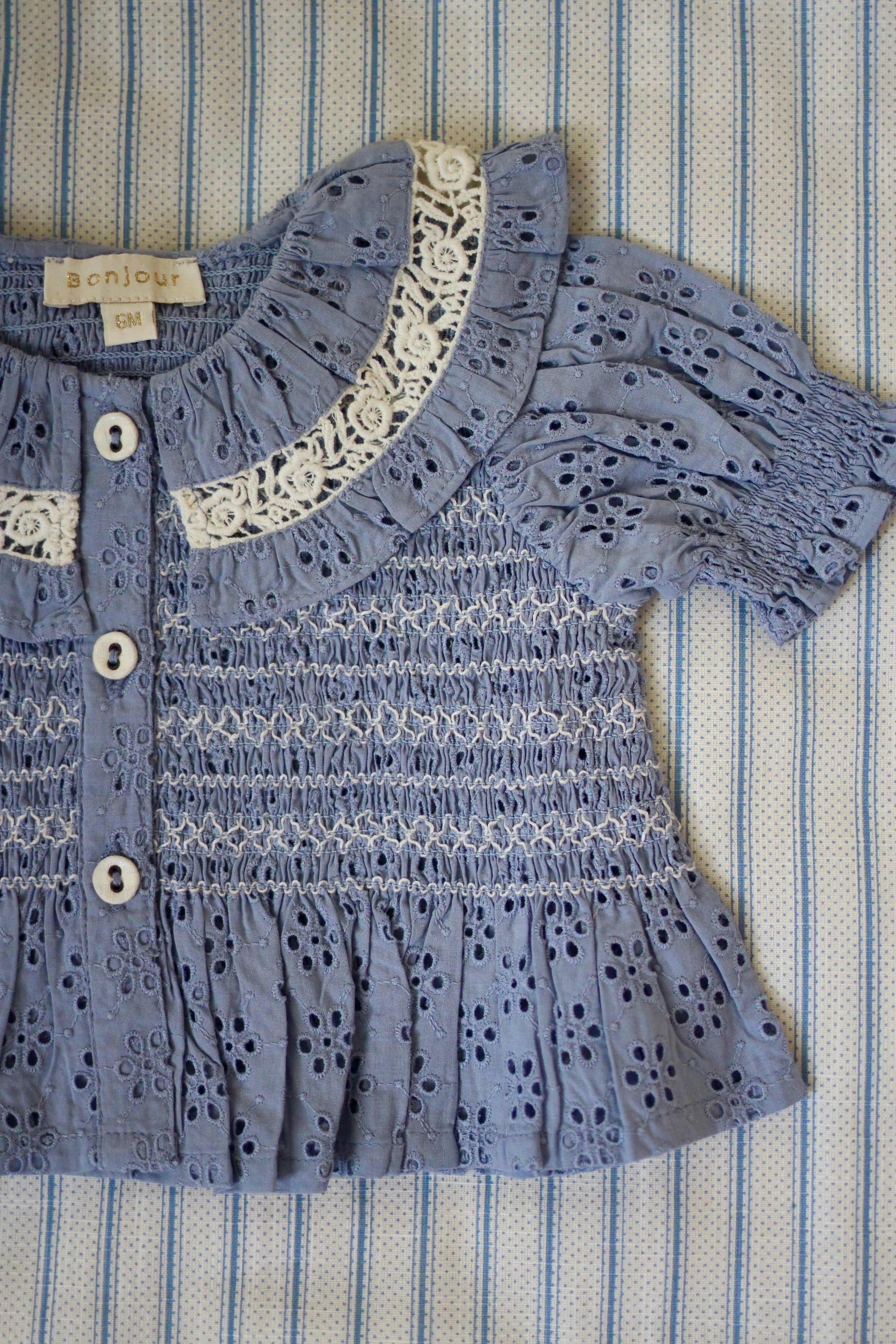 Blouse blue broderie anglaise organic voile - Charly's