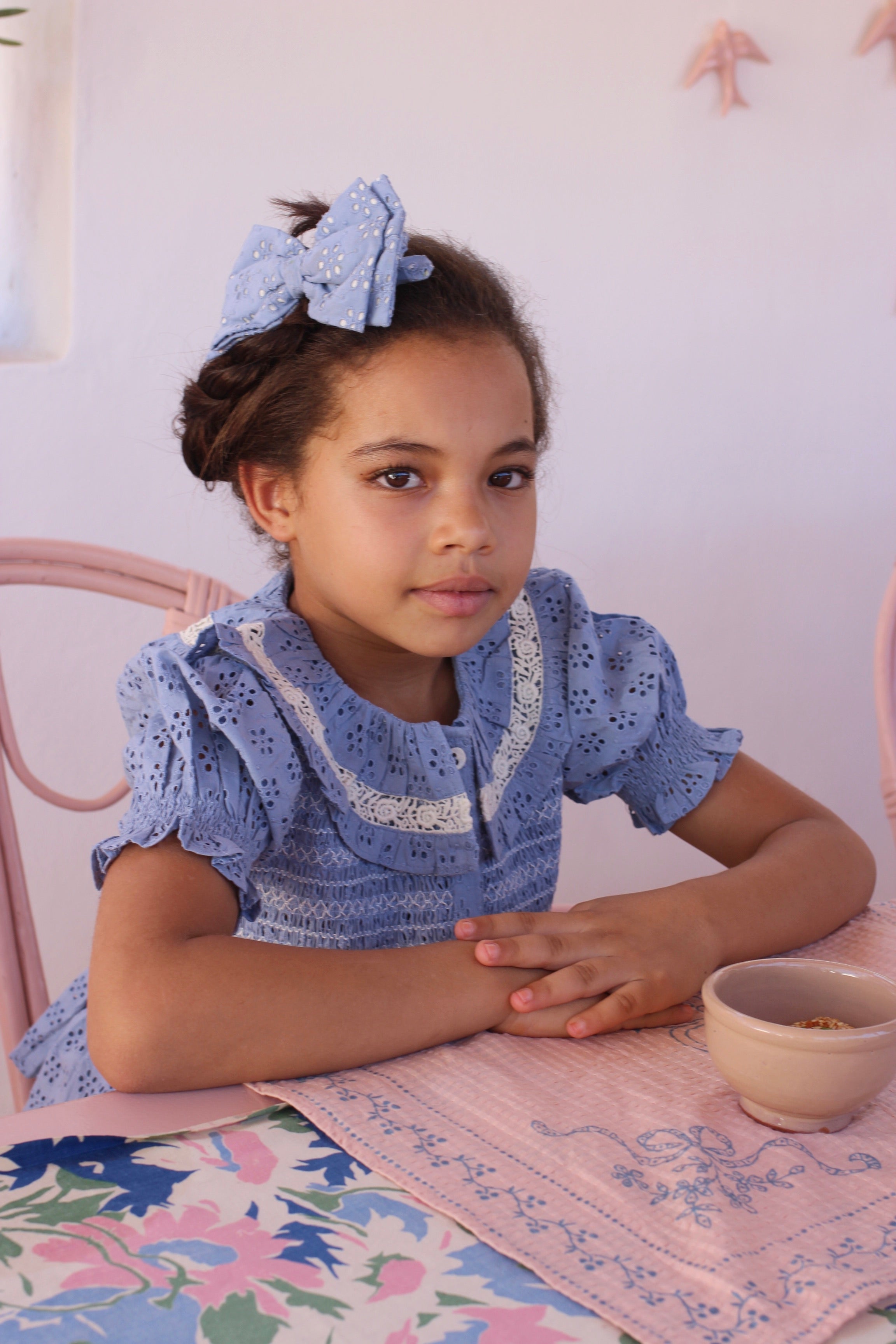 Blouse blue broderie anglaise organic voile - Charly's