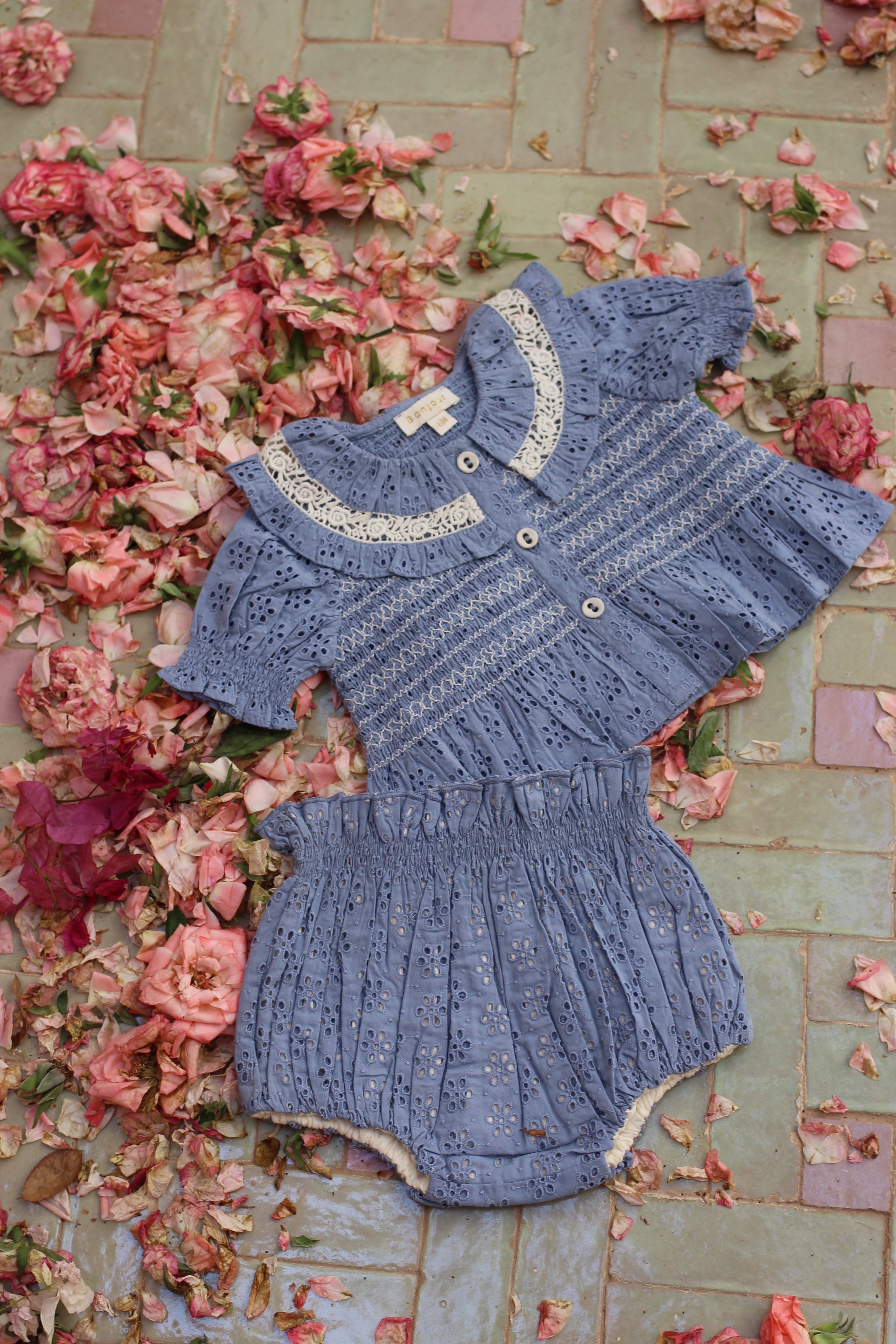 Blouse blue broderie anglaise organic voile - Charly's