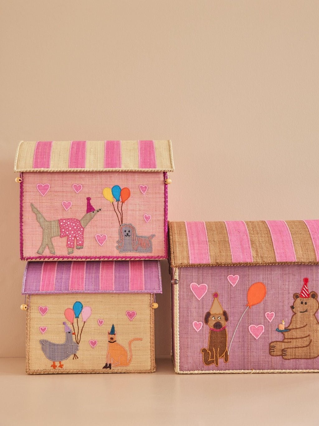 Raffia Storage Box - 3 pack Party Animals - Charly's