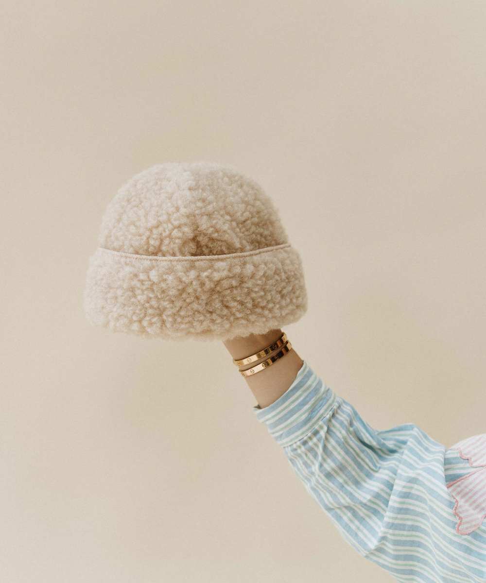 Beanie 100% wol beige