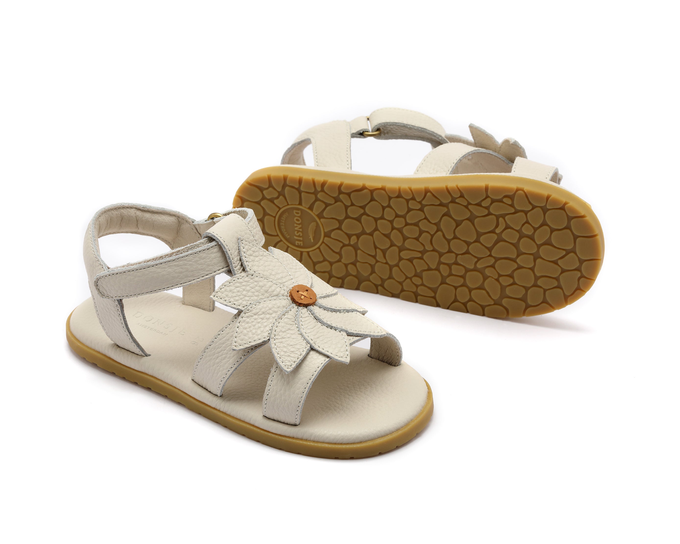 Leren zomer sandalen in de vorm van een daisy voor kinderen (meisjes) van Donsje.