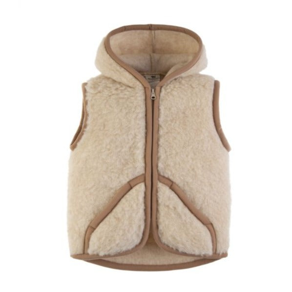 Beige wollen bodywarmer met capuchon van het merk Alwero 