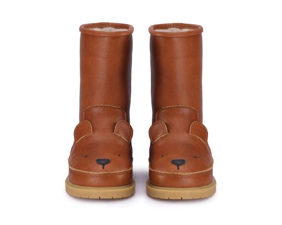 Leren boots voor kinderen met een beren oren op de punt van Donsje