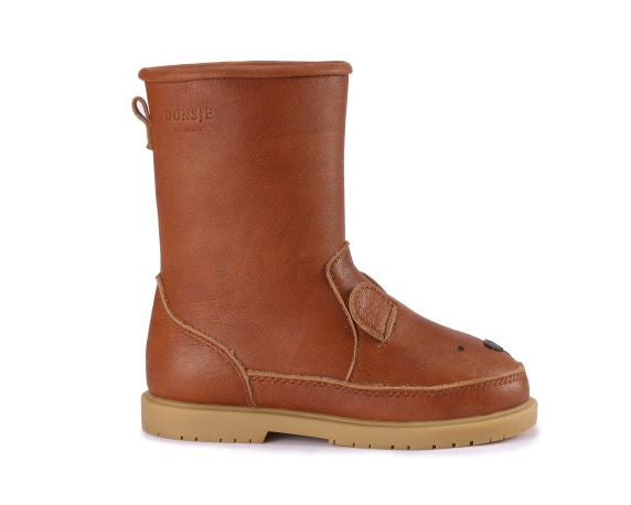 Leren boots voor kinderen met een beren oren op de punt van Donsje