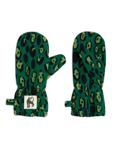 Leopard fleece mittens | Green