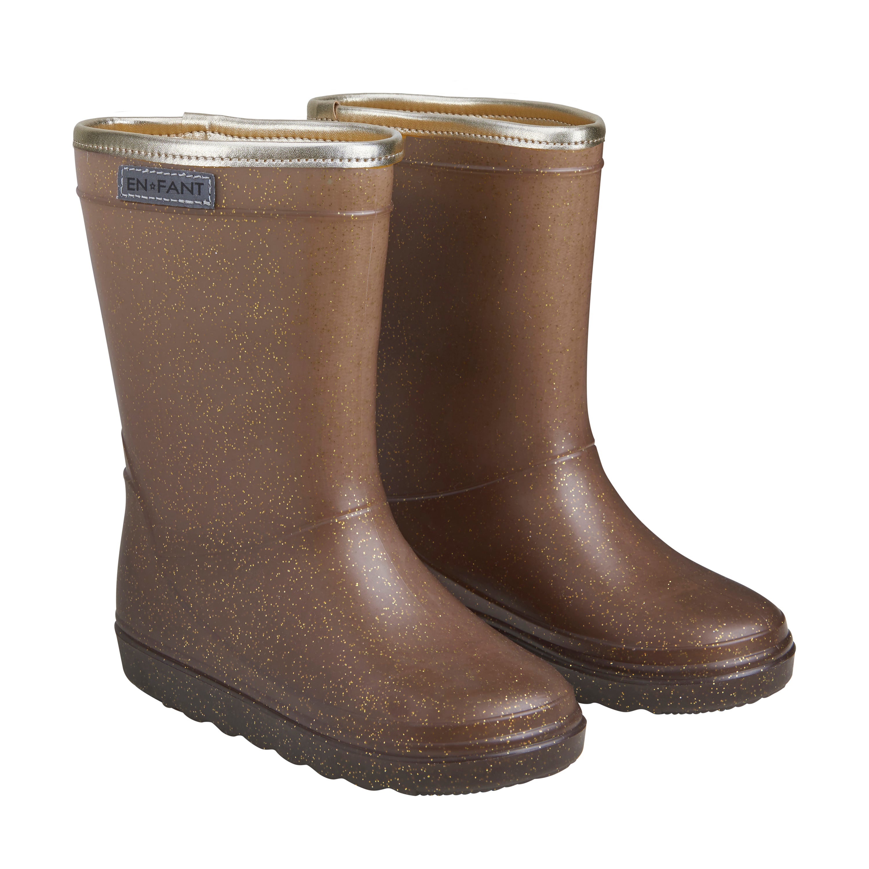 De thermoboots zijn gevoerd met wol aan de binnenzijde. De regenlaarzen zijn van ENFANT en bruin glitter van kleur.