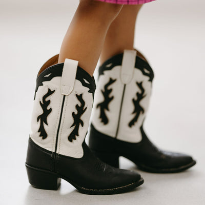 Zwart witte cowboy boots gemaakt voor leer voor kinderen en volwassenen van Bootstock