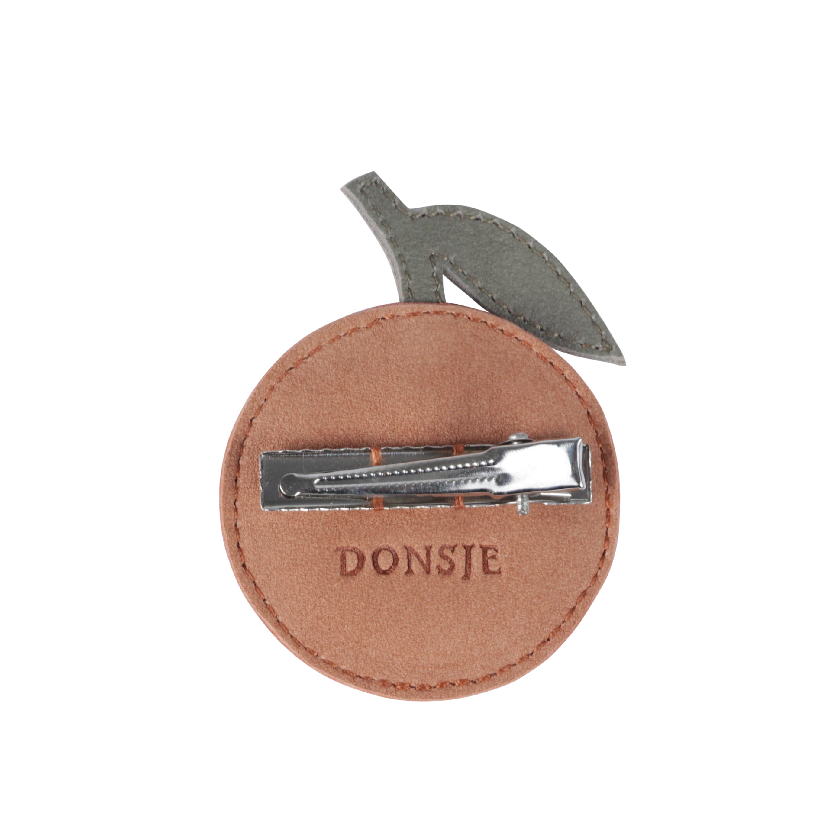 Leren clipje voor in her haar van een meisje in de vorm van een watermeloen van donsje.
