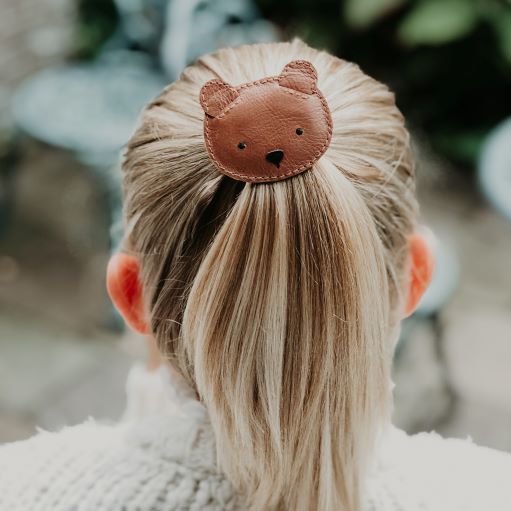 Leren elastiek voor in het haar voor kinderen in de vorm van een beer van Donsje 