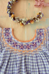Butterfly Blouse with cross embroidery - Violet Gingham