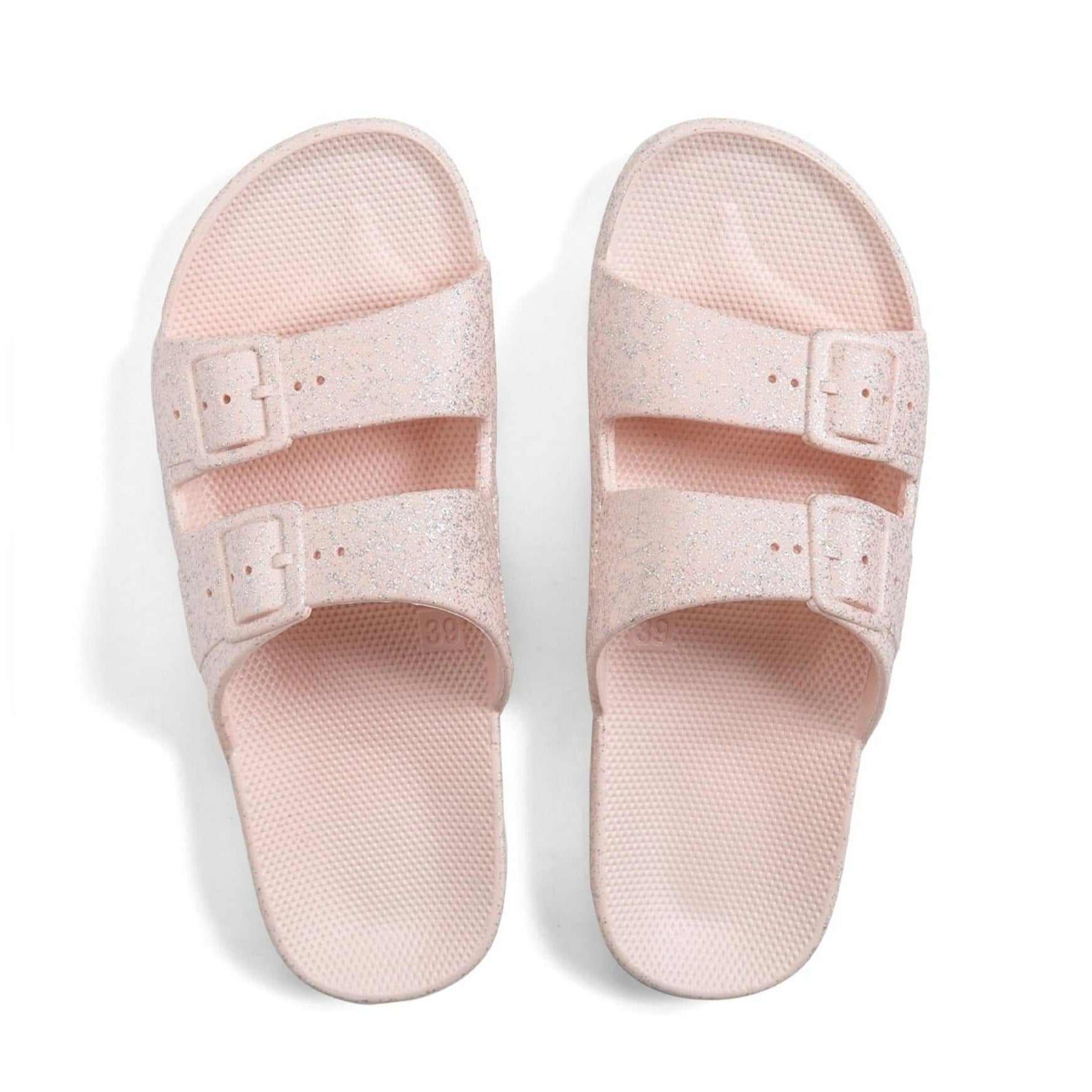 Rose glitter sandalen voor kinderen en volwassenen van het merk freedom Mozes