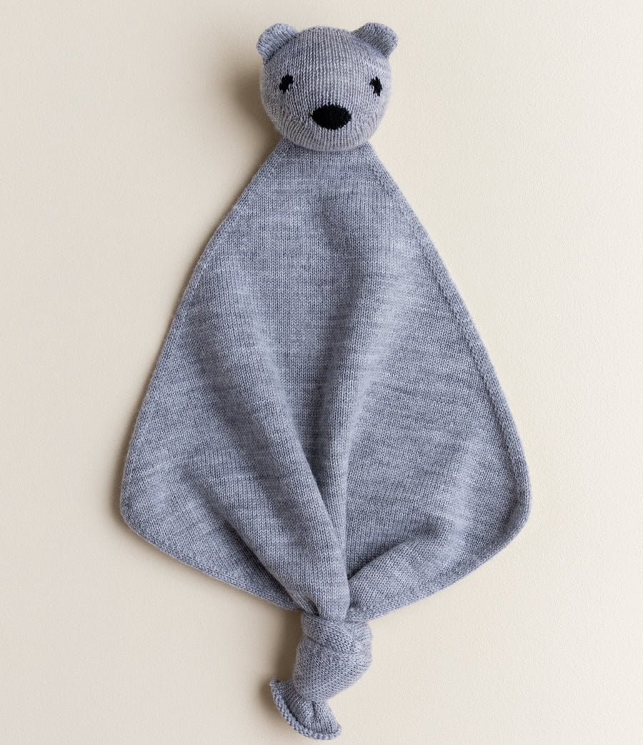 Gebreid speendoekje voor baby's in de kleur Grey Melange van HVID.Gebreid speendoekje voor baby's in de kleur grijs van HVID foto van vooraf.